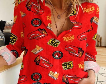 Lightning McQueen 95 Kachow Women's CasualShirt, Button Up Shirt, Disney Vintage Shirt