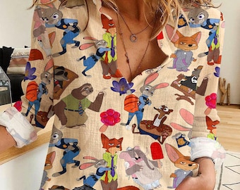 Zootopia Women Casual Shirt, Button Up Shirt, Disney Vintage Shirt