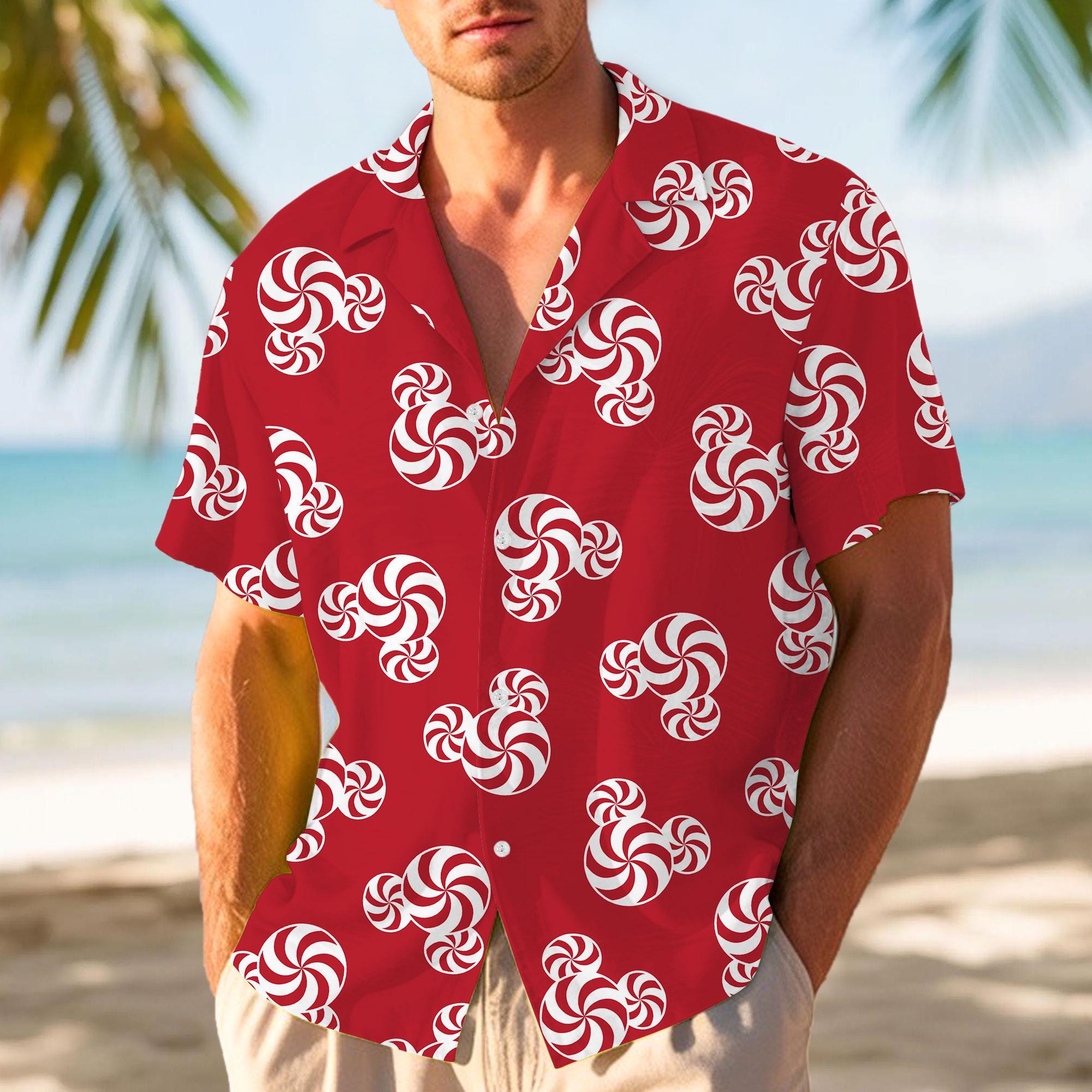 Discover Mickey Red Peppermint Hawaiian Shirt, Very Merry Christmas Party Button Shirt, Winter Christmas Disney Hawaiian, Xmas Party