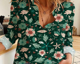 Floral Print Button-Up Shirt, Women's Relaxed Fit Blouse