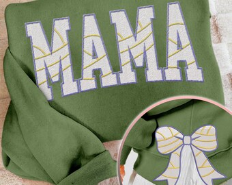 MAMA Volleyball Coquette Side Bow Sweatshirt, Retro Trendy Coquete Lover Sweater, Bow Applique Pink Girl Gifts
