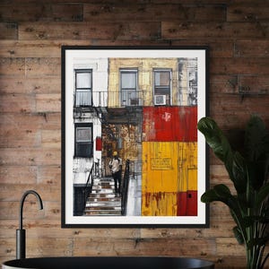 Harlem Street Life Black Man Standing on Stoop Afrocentric Wall Art Print Harlem Neighborhood Lifestyle Abstract Digital Art - Style 03