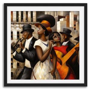 Harlem Renaissance Print: Afro Bohemian Jazz Musicians, Abstract Bauhaus Art (Style 10)