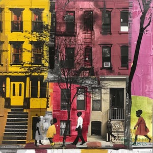 Promenez-vous par Harlem Neighbourhood Art Print Harlem Brownstone Art Loisirs Balade Art mural afrocentrique Art abstrait afro-américain - Style 17