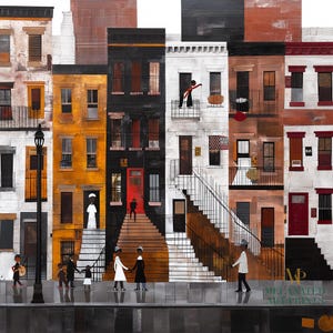 Impression d'art mural afrocentrique Harlem Street Life Harlem quartier style de vie art mural art numérique abstrait afro-américain - Style 01