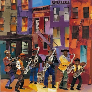 Harlem Street Life Art Print - Jazz Musicians Wall Decor - Harlem Neighborhood Lifestyle - African American  Abstract Digital Art - Style 20