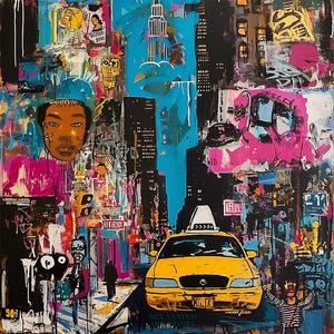 New York City Yellow Taxis Art Print - Manhattan Cityscape Wall Art Print - NYC Art Wall Decor - Graffiti NYC Urban Street Art - Style 07