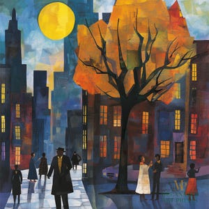 Harlem Street Life at Night Art Print Afrocentric Harlem Neighborhood Lifestyle Wall Decor African American Abstract Digital Art - Style 02