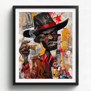 Black Cowboy Wall Art Cartoon Graffiti Art Print Abstract African American Man Art Pop Art Man Cave Wall Decor - Style 11