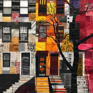 Harlem Neighborhood Brownstones Art Print - Afrocentric Wall Decor Print - Harlem Lifestyle - African American Abstract Art - Style 18