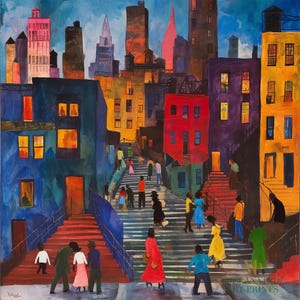 Harlem Neighborhood Black People Street Life Wall Art Print Afrocentric Abstract Art Print Harlem Lifestyle  Digital Art - Style 05