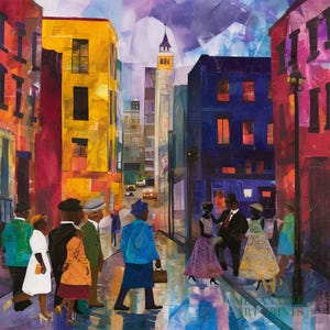 Impression d'art mural vie de rue du quartier de Harlem, impression d'art abstrait afrocentrique, style de vie de Harlem, noirs, art numérique - style 04