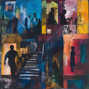 Harlem Street Life at Night Art Print Abstract Edgy Harlem Neighborhood Wall Art Print Afrocentric Abstract Art Harlem Lifestyle - Style 06