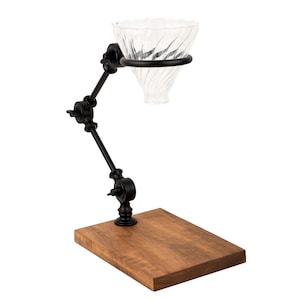 Adjustable V60 Coffee Dripper Stand with Walnut Wood Base and Glass Dripper - Coffee Lovers Christmas Valentines Day Birthday Gift
