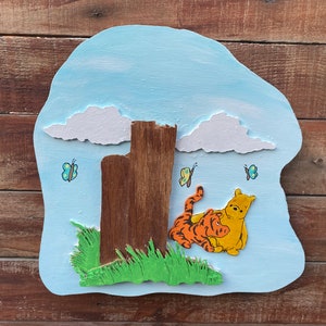 Winnie The Pooh and Tiger 3D Hand Painted Acrylic and Carving on Wood