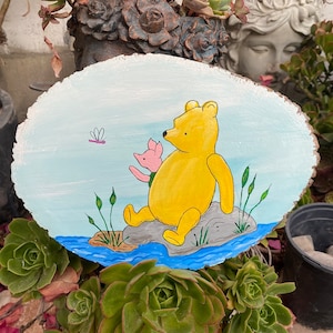 Hand painted Winnie The Pooh and Piglet by a Rock