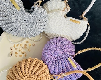 Handgefertigte Luxe Crochet SeaShell Handtasche / Taschen / Handtaschen