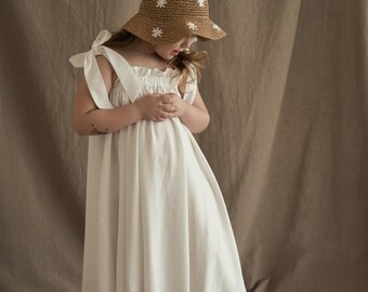 thumbnail image 2 of Aazon.co: IZYJOY Toddler Baby Girl Suer Cotton Linen White Dresses 2 of 10