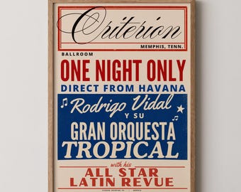 Havana Orchestra Poster: Retro Vintage Memphis Ballroom Latin Americana Print, Classic Cuban Dance Art, Bedroom or Living Room Home Decor