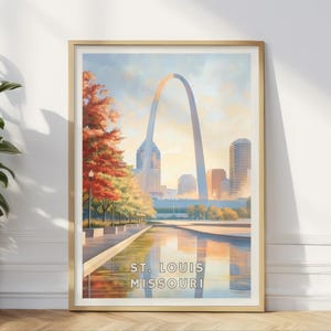 St. Louis Missouri Poster, Gate Arch bei Sonnenuntergang Wandkunst, Midwest City Skyline Druck, Urban Herbst Dekor, Büro Wohnzimmer Kunstwerk