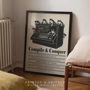 Computer Programming Poster: Coding Competition, Frog Art, Vintage Computer Print, Coder Office Wall Art Home Decor