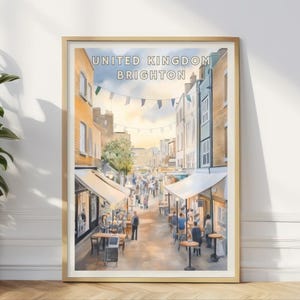 Brighton Lanes Poster, UK Street Print, British Coastal Town Art, Brighton Shops & Cafés, Travel Wall Decor, England City Home or Office