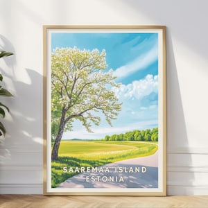 Affiche de Saaremaa en Estonie, art mural paysage nature balte, impression de pays insulaire estonien, décoration de campagne européenne, salon côtier