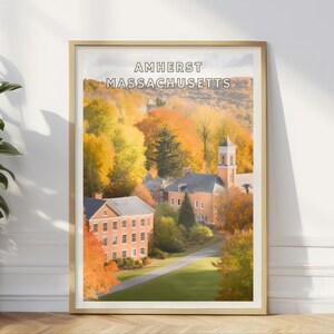 Amherst Massachusetts Poster, New England Herbst Druck, Herbstlaub Wandkunst, Historische Stadt, College College Kunstwerk, Gemütliche Kleinstadt Dekor
