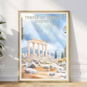 Temple of Apollo Corinth Poster, Ancient Greece Wall Art, Classical Ruins Print, Greek History Travel Artwork Gift, Living Room Office Decor