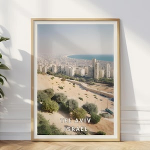 Tel Aviv Israel Poster, Mediterranean Coastline Wall Art, Urban Landscape Print, Modern Cityscape Decor, Israel Travel Art for Home