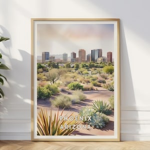 Phoenix Arizona Poster, Sonoran Wüste Stadt Skyline Druck, Südwest Landschaft Wandkunst, Kaktus & Urban Dekor, USA Reise Kunstwerk