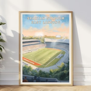 Póster del Estadio Spartan de East Lansing, arte mural del estadio de fútbol americano universitario, impresión de la Universidad Estatal de Michigan, bar deportivo del Medio Oeste o estudio.
