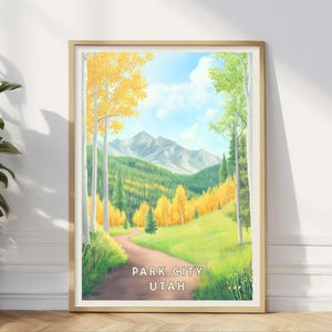 Park City Utah Poster, Bergwanderweg Wandkunst, Espe Baum Landschaft Druck, Herbst Wanderszene, Herbst Natur Dekor, Cabin Hütte Bürokunst