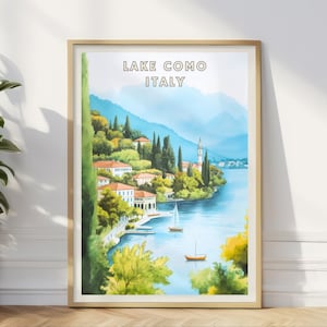Comer See Italien Poster, Malerische Reise Wandkunst, Italienisches Dorf am See, Europa Landschaft Dekor, Serene Waterfront Home Office Druck