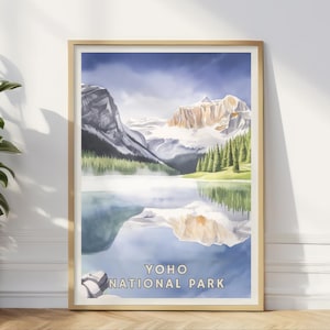 Yoho National Park Poster, Canadian Rockies Mountain Wall Art, Lake Reflection Print, Canada Nature Decor, Lodge Cabin Office Art