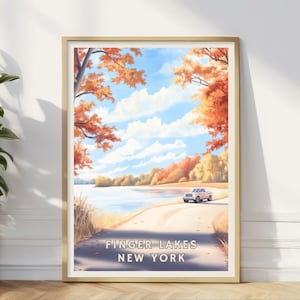 Finger Lakes New York Poster, Herbstlandschaft Wandkunst, Upstate NY Reisedruck, gemütliches Wohnzimmerdekor, Malerische See Büro Kabine Kunst