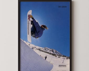 90s Snowboard Ad Poster: Vintage Halfpipe Action Photography Print, Retro Snow Sport Catalogue Art, Ski Chalet or Bedroom Wall Decor Gift