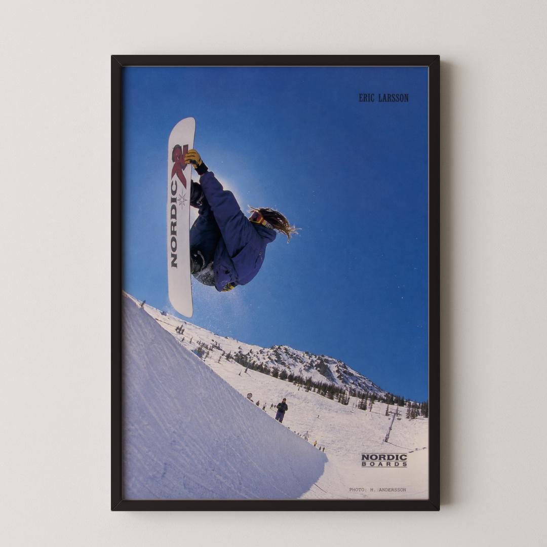 90s Snowboard Ad Poster: Vintage Halfpipe Action Photography Print