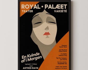 Art Deco Theatre Poster: Vintage Danish Cabaret Variety Geometric Illustration, Retro Wall Art Print, Bedroom or Living Room Home Decor Gift