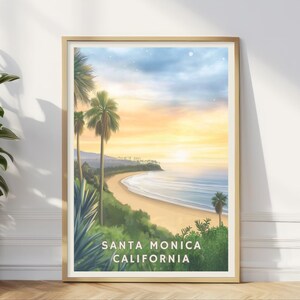 Affiche du coucher de soleil à Santa Monica : impression d'art côtière de Californie
