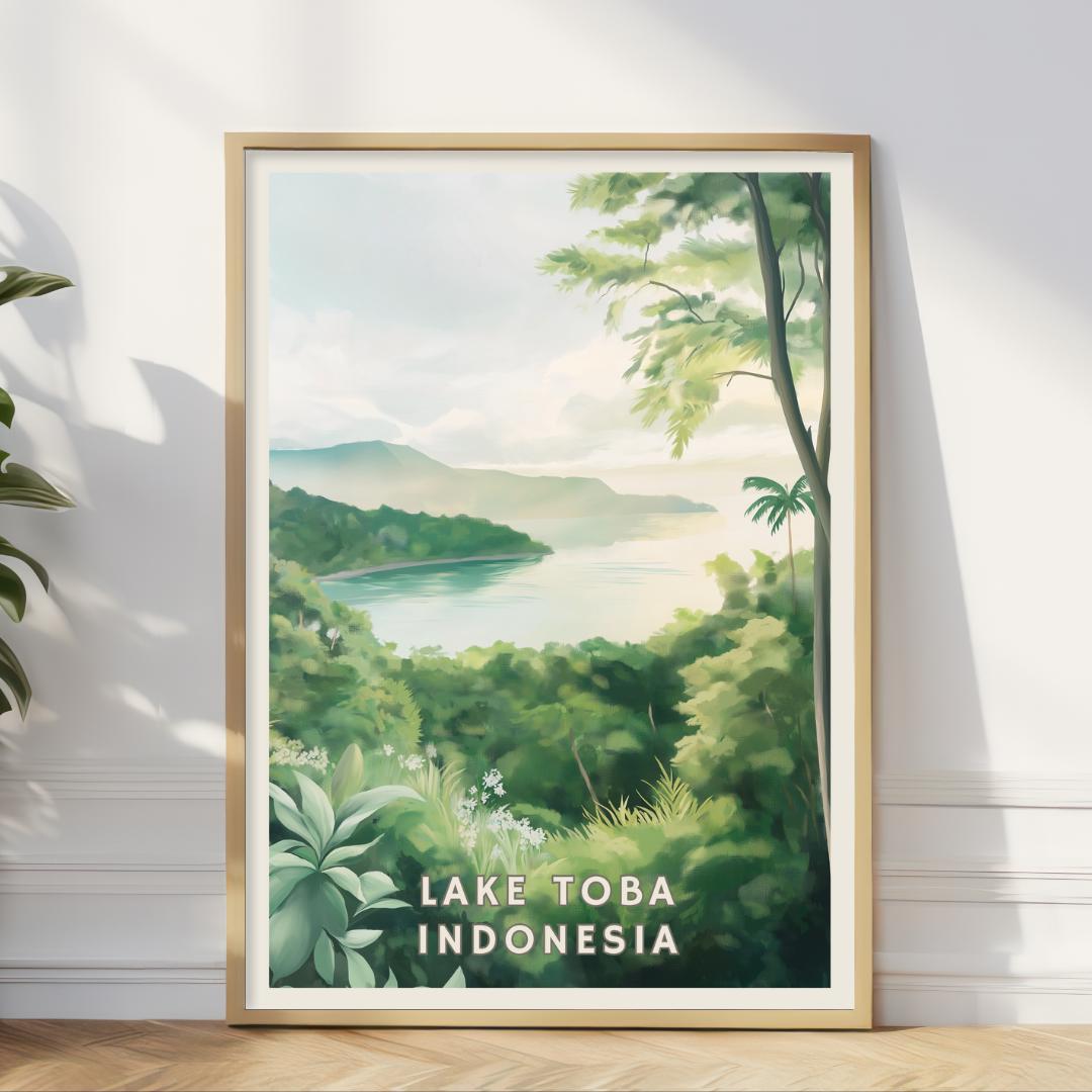 Lake Toba Indonesia Poster, Lush Jungle Landscape Art, Tropical Nature Decor, Lake Print, Southeast Asia Travel Wall Art, Home Office Decor