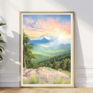 Pikes Peak Colorado Poster, Rocky Mountains Wall Art, Scenic Landscape Print, Nature Adventure Decor, Travel Gift, Home Office Art