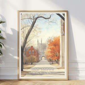 Ann Arbor Michail Griffin Poster, Universität von Gibson Portaon Wand Kunst, Herbst Stadt Landschaft Druck, Midwest College Town Reise Dekor für Zuhause