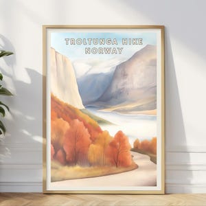 Trolltunga Wanderung Norwegen Poster, Berglandschaft Wandkunst, Herbst Natur Druck, Abenteuer Reise Dekor, Nordisches Fjord Kunstwerk, Haus Büro