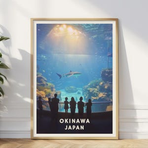 Okinawa Japan Aquarium Poster, Haifischbecken Meeresblick Wandkunst, Familienreise Dekor, Unterwasser Meer Druck, Marine Badezimmer Haus oder Büro Kunst