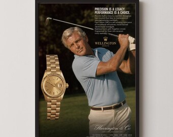 Vintage Luxury Watch Ad Poster: Retro Golf Magazine Print, Old Money Aesthetic Art, Study or Living Room Wall Art Home Decor Gift