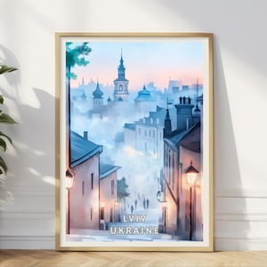 Lviv Ukraine Poster, Eastern Europe Ukranian Wall Art, Old Town Scene Print, Historic Architecture Illustration, Travel Decor, Home Office