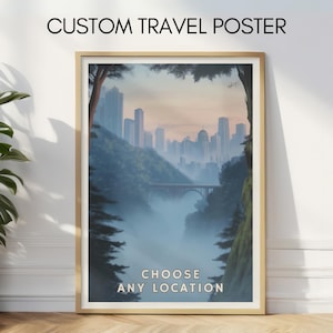 Custom Travel Poster Print of Any Location, Personalized Destination Art, Choose Your Place, City or Nature, Travel Wall Decor, Gift Ideas