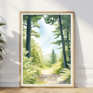 Adirondacks New York Poster, Upstate NY Forest Wall Art, Nature Trail Print, Wilderness Travel Decor, Hiking Scenic Landscape for Home Cabin