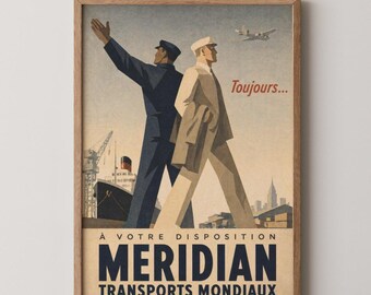 Art Deco Maritime Poster: Vintage French Sailor Harbour Dock Illustration, Retro Classic Travel Wall Art, Bedroom or Living Room Home Decor